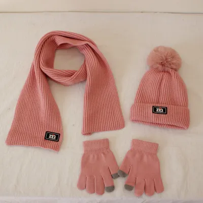 Kids Unisex Autumn Winter Fashion Casual Cute Solid Color Hat Scarf Gloves Three Set