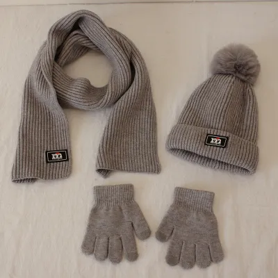 Kids Unisex Autumn Winter Fashion Casual Cute Solid Color Hat Scarf Gloves Three Set