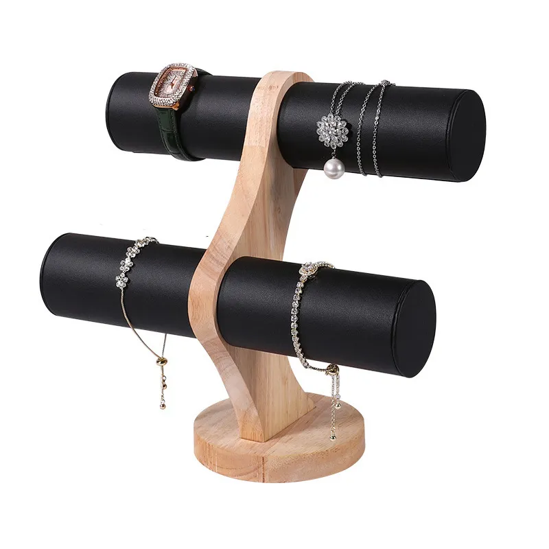Creative Solid Wood Double Layer Bracelet Watch Storage Display Stand