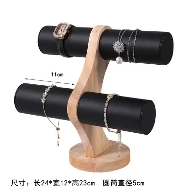 Creative Solid Wood Double Layer Bracelet Watch Storage Display Stand
