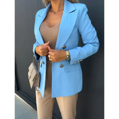Women's Double-Breasted Suit Jacket Blazer in Solid Color
