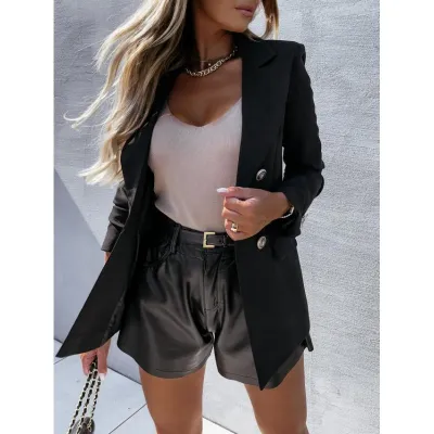 Women's Double-Breasted Suit Jacket Blazer in Solid Color