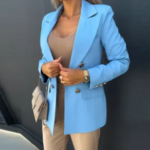 Women's Double-Breasted Suit Jacket Blazer in Solid Color
