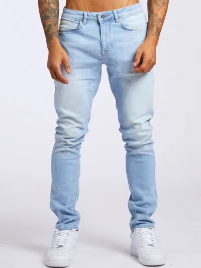Men Fashion Casual Simple Solid Color Commuter Straight Pants Jeans Movement Style Cotton Mid-Waist Printing