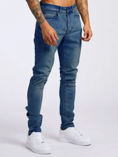 Men Fashion Casual Simple Solid Color Commuter Straight Pants Jeans Movement Style Cotton Mid-Waist Printing