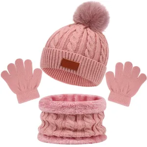 Kids Unisex Autumn Winter Fashion Casual Cute Solid Color Hat Scarf Gloves Three Set