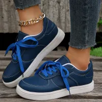 Women Fashion Casual Plus Size Leopard Colorblock Thick-Soled Lace-Up Sneakers