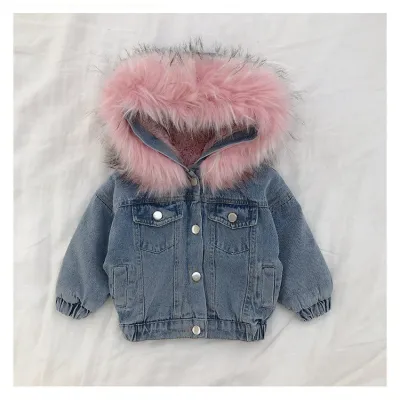 Kids Toddler Girls Boys Autumn Winter Fashion Casual Cute Solid Color Wool Lining Denim Coat Top
