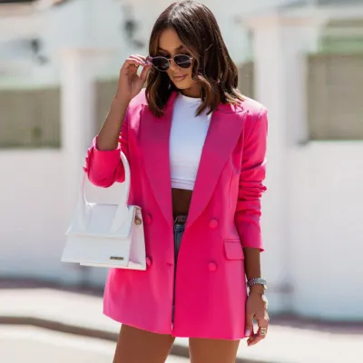 Women Fashion Casual Long Sleeve Double-Breasted Suit Jacket Blazers