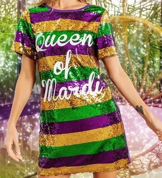 Women Fashion Casual Sequin Stripe Color Blocking Letter Printed Round Neck T-Shirts