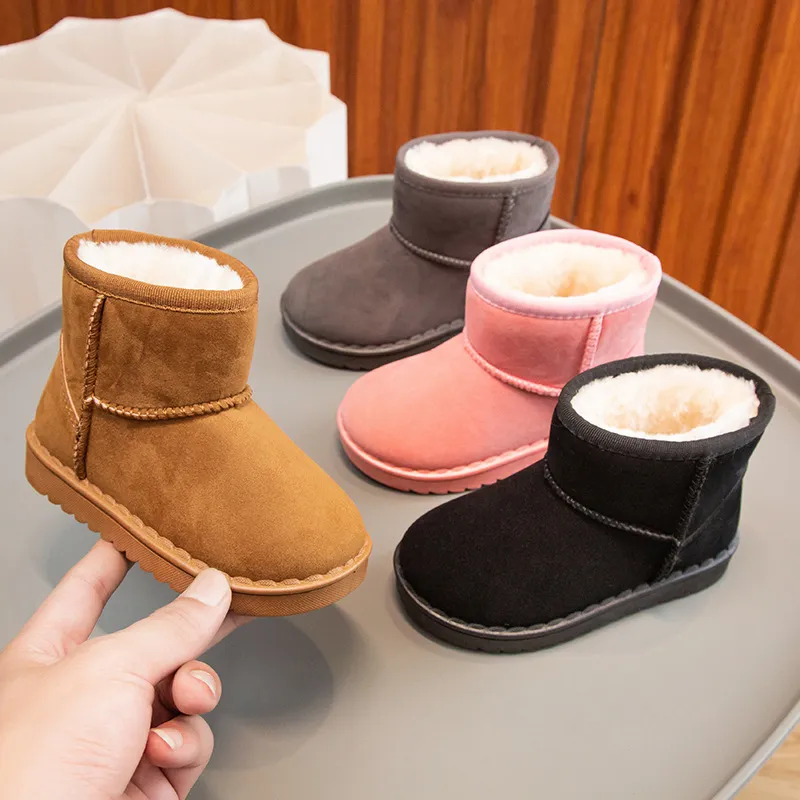 Kids Boys Girls Autumn Winter Fashion Casual Solid Color Round-Toe Flats Slip On Suede Platform Snow Ankle Boots