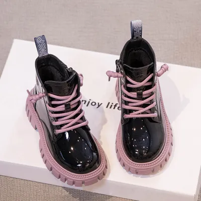 Kids Boys Girls Autumn Winter Fashion Casual Color Matching TPR Zipper Short Boots Low Round-Toe