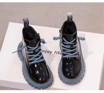 Kids Boys Girls Autumn Winter Fashion Casual Color Matching TPR Zipper Short Boots Low Round-Toe