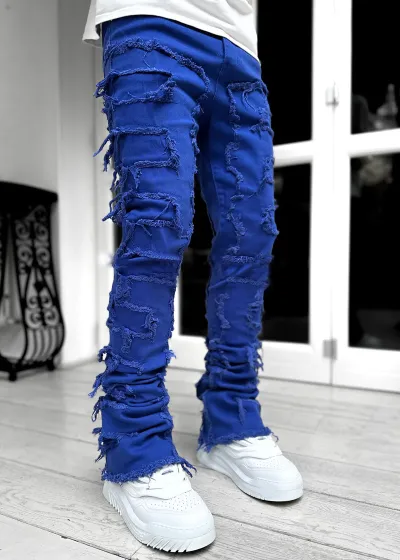 Men's Fashion Raw Hem Ripped Denim Jeans Street Style Long Pants