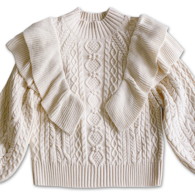 美品✨SOLID-SLEEVE PULLOVER ホワイト 38 enfold Wholesale Women Retro Solid Color Long Sleeve Knit Ruffled