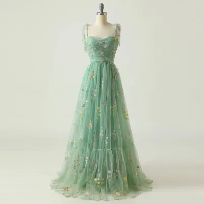 Women Summer Fresh Tiny Flower Strap Evening Dress