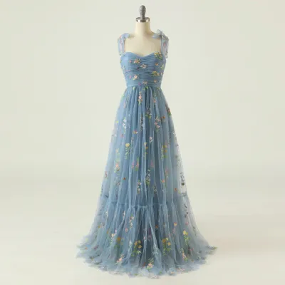 Women Summer Fresh Tiny Flower Strap Evening Dress