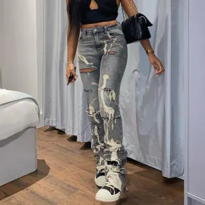 Women's High Waist Slim Stretch Straight Leg Jeans - Street Hipster Style