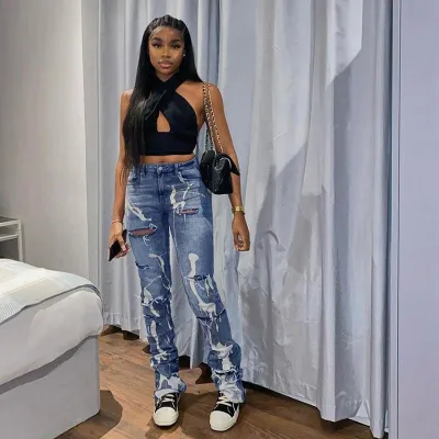 Women's High Waist Slim Stretch Straight Leg Jeans - Street Hipster Style