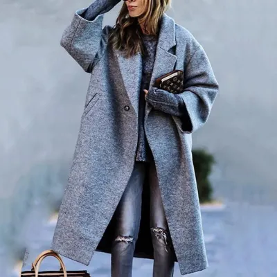 Women's Autumn Winter Long Sleeve Lapel Over Coat Polyester Commuter Wind