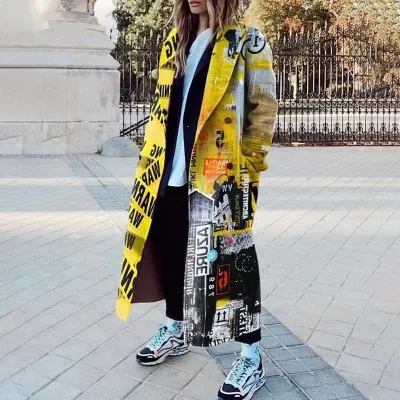 Women's Autumn Winter Long Sleeve Lapel Over Coat Polyester Commuter Wind