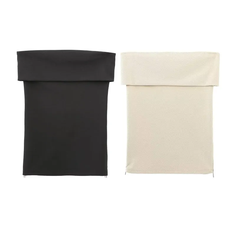 Women Fashion Solid Color Off Shoulder Zip Top