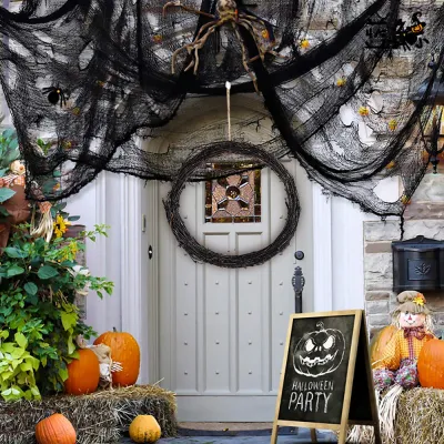 Halloween Home Decoration Props Wooden Black Rattan Wreath
