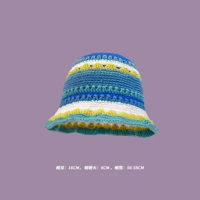 Winter Women Sweet Hollow Knit Floral Multicolor Yarn Bucket Hat