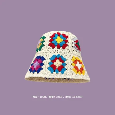 Winter Women Sweet Hollow Knit Floral Multicolor Yarn Bucket Hat