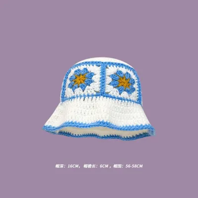Winter Women Sweet Hollow Knit Floral Multicolor Yarn Bucket Hat