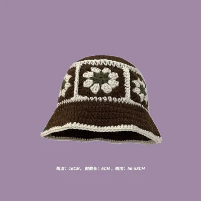 Winter Women Sweet Hollow Knit Floral Multicolor Yarn Bucket Hat