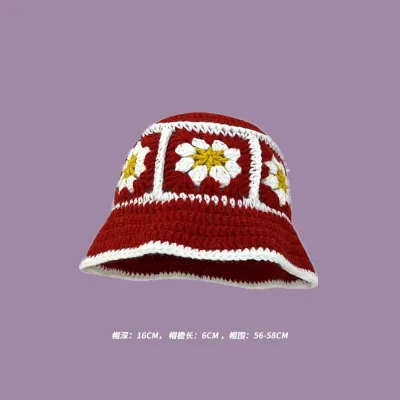 Winter Women Sweet Hollow Knit Floral Multicolor Yarn Bucket Hat