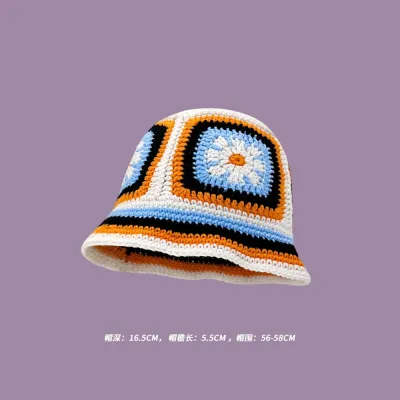 Winter Women Sweet Hollow Knit Floral Multicolor Yarn Bucket Hat