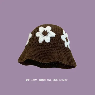 Winter Women Sweet Hollow Knit Floral Multicolor Yarn Bucket Hat