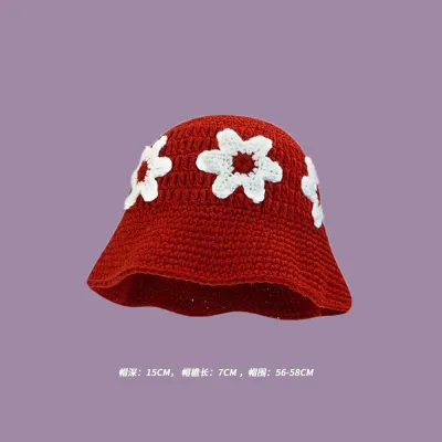 Winter Women Sweet Hollow Knit Floral Multicolor Yarn Bucket Hat