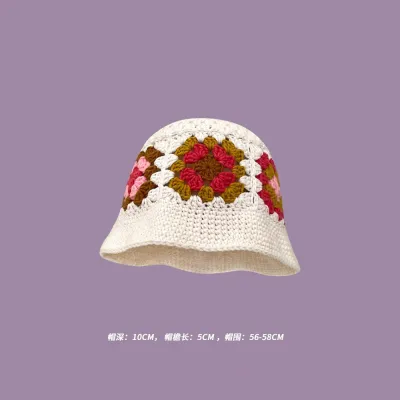 Winter Women Sweet Hollow Knit Floral Multicolor Yarn Bucket Hat