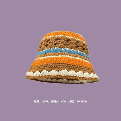 Winter Women Sweet Hollow Knit Floral Multicolor Yarn Bucket Hat