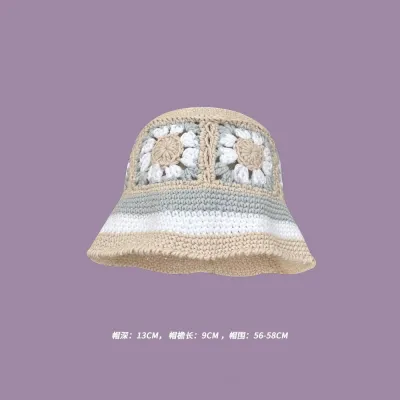 Winter Women Sweet Hollow Knit Floral Multicolor Yarn Bucket Hat