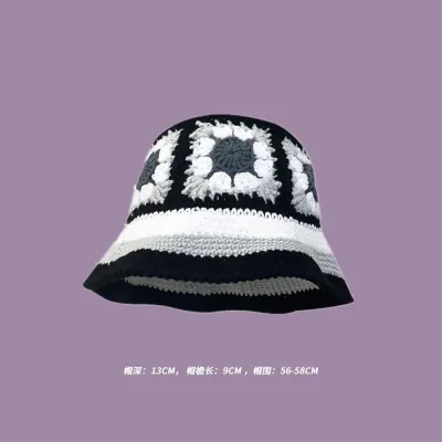 Winter Women Sweet Hollow Knit Floral Multicolor Yarn Bucket Hat