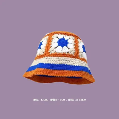 Winter Women Sweet Hollow Knit Floral Multicolor Yarn Bucket Hat