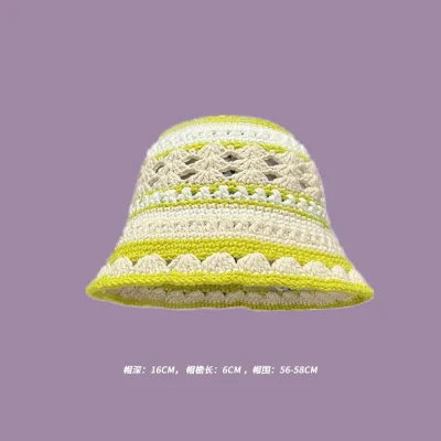 Winter Women Sweet Hollow Knit Floral Multicolor Yarn Bucket Hat