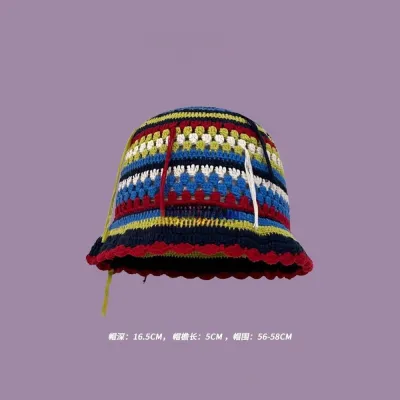Winter Women Sweet Hollow Knit Floral Multicolor Yarn Bucket Hat