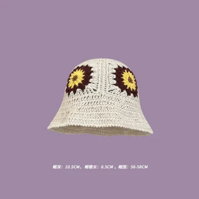 Winter Women Sweet Hollow Knit Floral Multicolor Yarn Bucket Hat