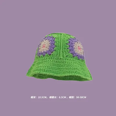Winter Women Sweet Hollow Knit Floral Multicolor Yarn Bucket Hat