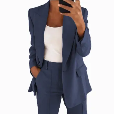 Women Casual Lapel Suit Jacket Pants Two-Piece Set Commuter Wind Slim Fit