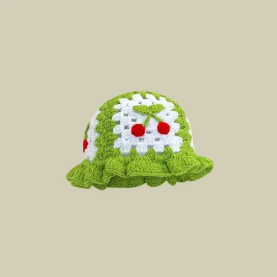 Winter Women Sweet Hollow Knit Floral Pattern Yarn Bucket Hat