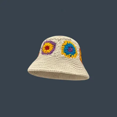 Winter Women Sweet Hollow Knit Floral Pattern Yarn Bucket Hat