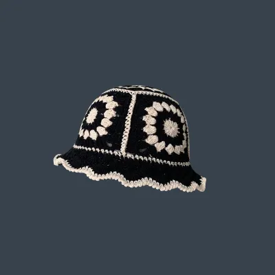 Winter Women Sweet Hollow Knit Floral Pattern Yarn Bucket Hat