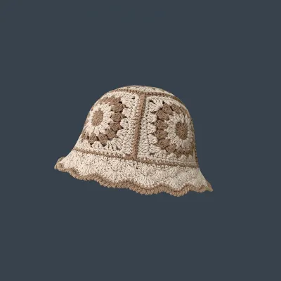 Winter Women Sweet Hollow Knit Floral Pattern Yarn Bucket Hat