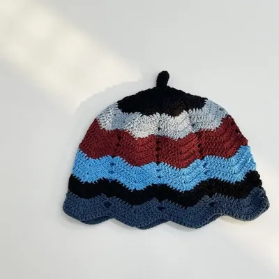 Winter Women Sweet Hollow Knit Floral Pattern Yarn Bucket Hat